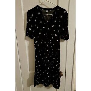 Old Navy Black Short Sleeve Floral Print Dress /Bohemian Peasant Midi Dress